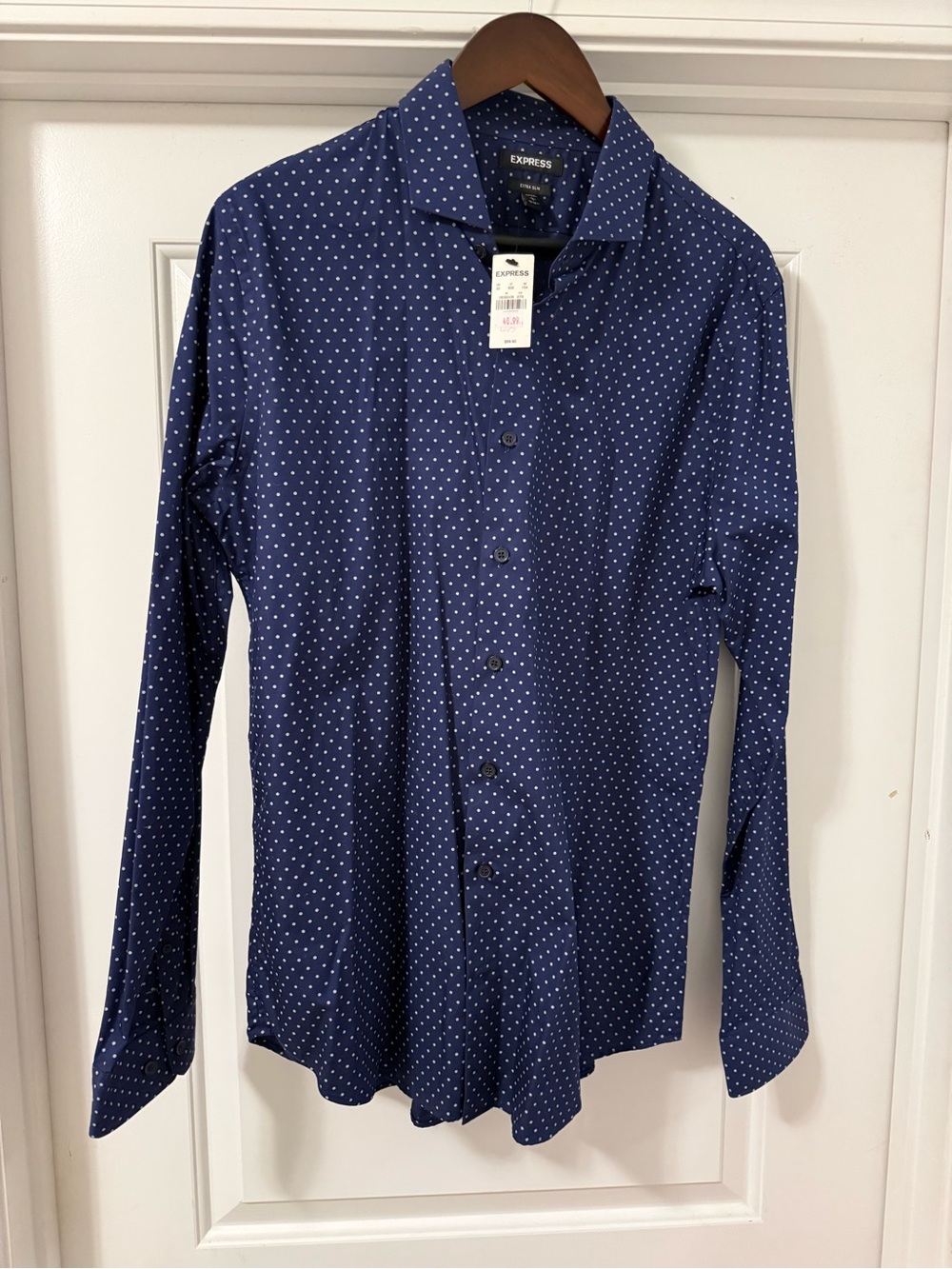 Express Men's Navy Blue Polka Dot Button-Down Shirt